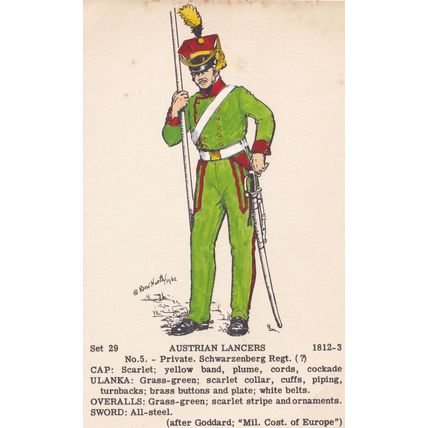Austrian Lancer Private Schwarzenberg Regiment Napoleonic War Uniform Postcard