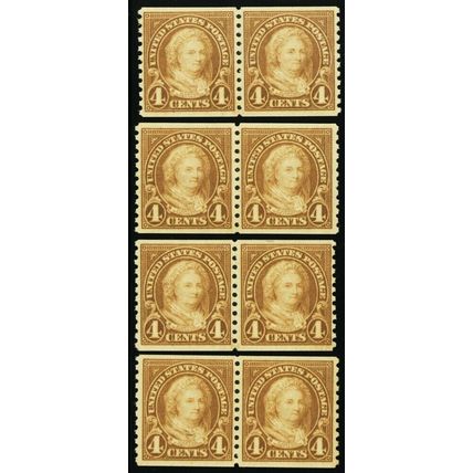 601, Mint 4¢ VF NH Lot of Four Coil Pairs Cat $66.00 - Stuart Katz