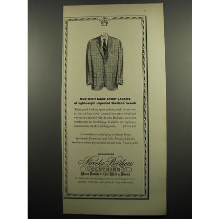 1955 Brooks Brothers Sport Jackets Ad - Our own make sport jackets