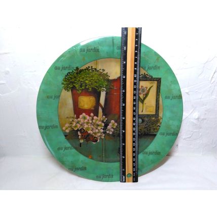 (4) Melamine au jardin Evergreen Plates - Floral/Pitcher Scene - Minimal Wear!