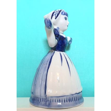 DELFT - BLUE - WHITE CERAMIC BELL MILKMAID - DUTCH NATIONAL COSTUME - 11 x 7 cm