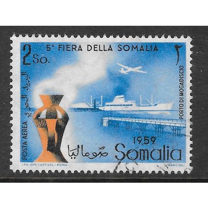 SOMALIA 1959 5TH TRADE FAIR MOGADISHU PORT SHIP AIRPLANE POTTERY BUSINESS USED