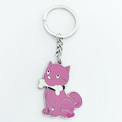 Dog & Bone Keyring Key Ring Pink Gift Keychain Bag Charm Metal Enamel Chain A39