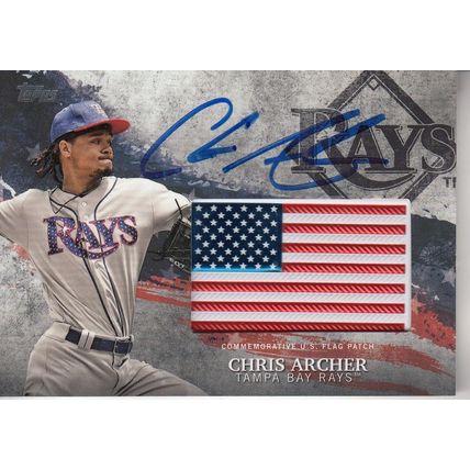CHRIS ARCHER MLB INDEPENDENCE DAY FLAG 2018 AUTOGRAPHED TAMPA BAY RAYS ALL-STAR