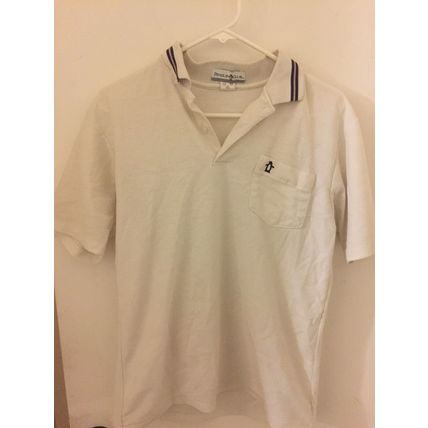 Preowned Penguin Club Men's Striped Medium White Polo