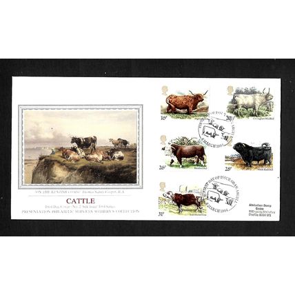 GREAT BRITAIN 1984 CATTLE N02 SILK 1985 SERIES FIRST DAY COVER