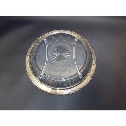Antique 1800's Vaseline Glass Silver Overlay Compote Candy Dish Relish Tray