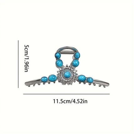 Extra large silver turquoise blue stone sun metal western hair claw clip
