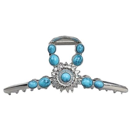 Extra large silver turquoise blue stone sun metal western hair claw clip