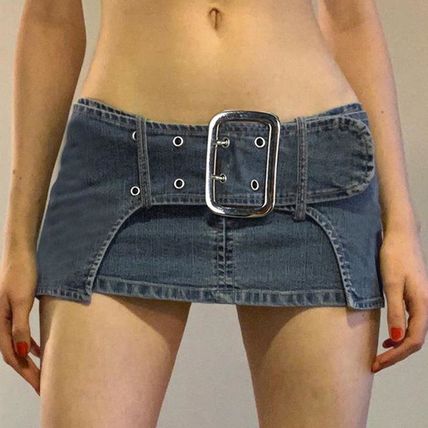 Women Summer Denim Y2K Skirt Belted Low Waist Micro Mini Skirt Aesthetic Clothes