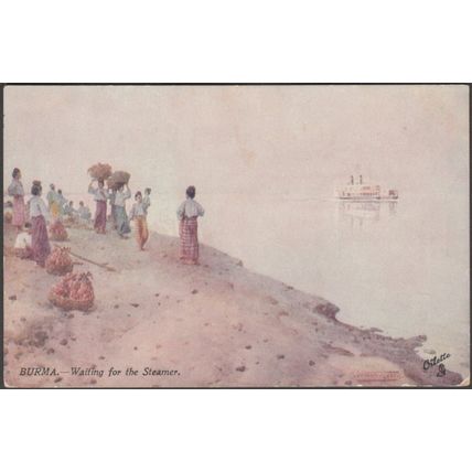 Waiting for the Steamer, Burma, c.1910s - Tuck's Oilette Postcard