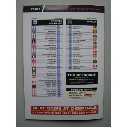 PRESTON NORTH END v BURNLEY Championship 26/02/2005