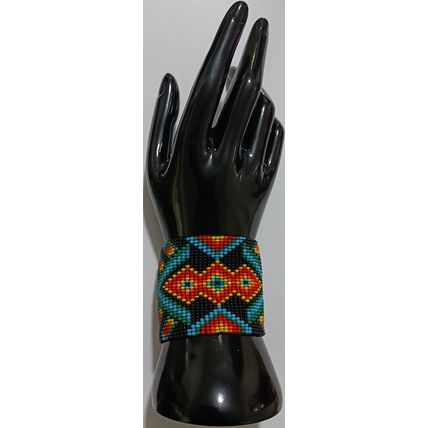 Traditional Huichol Art. Mexico Glass Seed Beads Bracelet. Tribal Diamonds 2