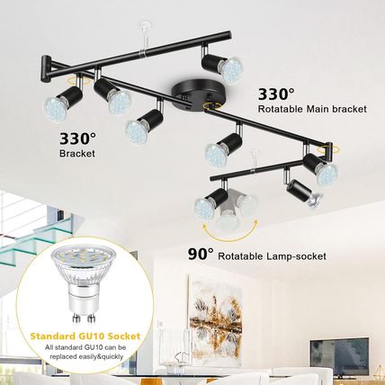 Unicozin LED 8 Light Track Lighting Kit, Black 8 Way Ceiling Spot Lighting, Flex