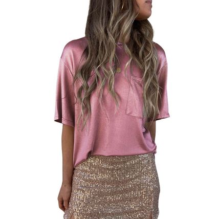 Pink Chest Pocket Loose Fit Short Sleeve T Shirt