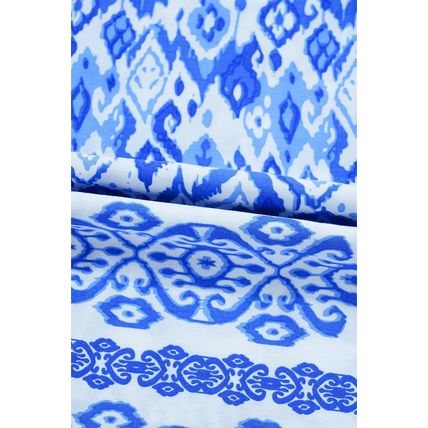 Blue Boho Printed 3/4 Sleeve Tied Neck Blouse