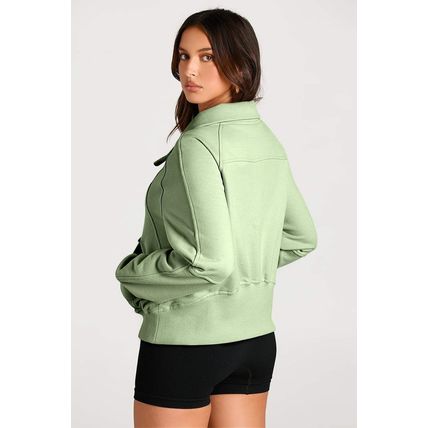 Smoke Green Quarter Zip Stand Neck Kangaroo Pocket Sweatshirt
