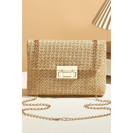 Camel Woven Chain Strap Flap Shoulder Bag