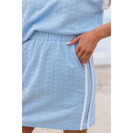 Beau Blue Contrast Trim Textured Crewneck Tee and Pocketed Skirt Set