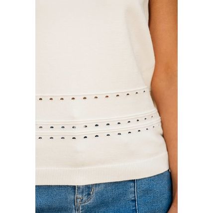 White U Neck Eyelet Accent Sweater Vest