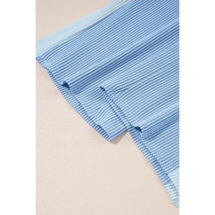 Sky Blue 2-tone Colorblock Patchwork Corded 2pcs Outfit
