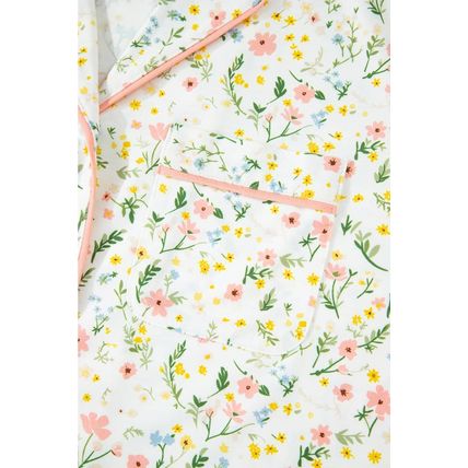 White Floral Print Contrast Pipping Short Pajamas Set