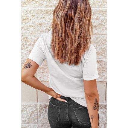 White Patriotic Star Leopard USA Letter Graphic T Shirt