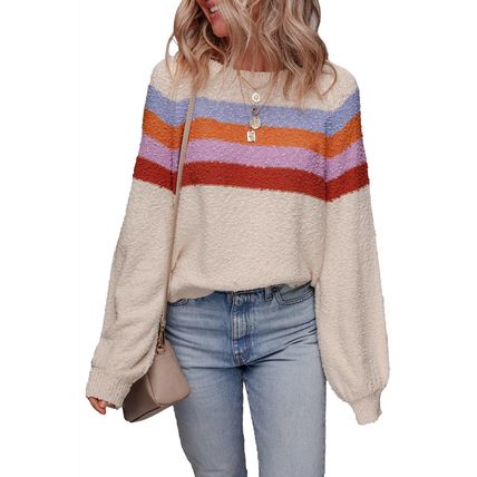 Jet Stream Striped Color Block Loose Sleeve Chic Sweater