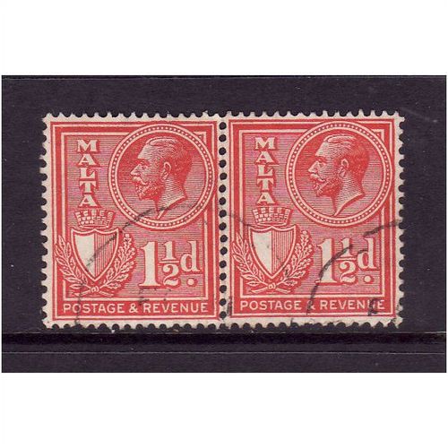 MALTA 1930 SG 196 1 1/2d ROSE RED HORZ PAIR FINE USED #1