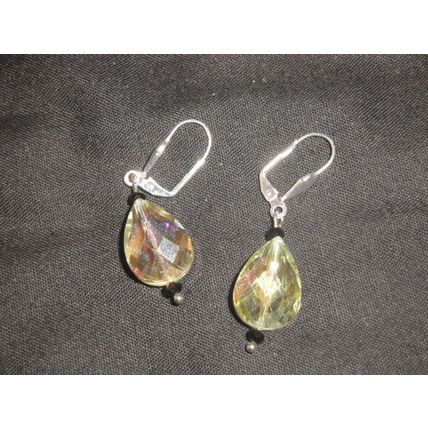 Exceptional 19x13x9.5mm pearcut fire polished hint of yellow glass earrings