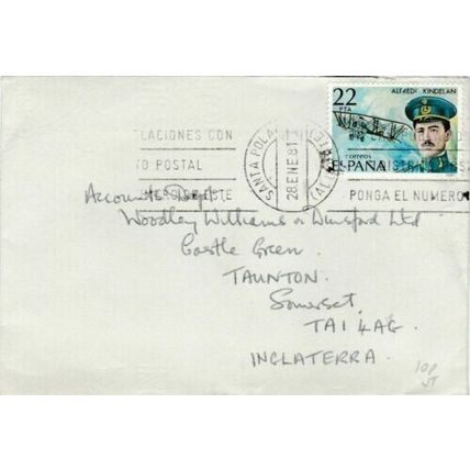 Spain 1981 Santa Pola to Taunton UK Cover Santa Pola cancel written VGC