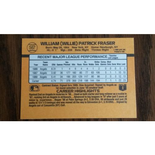 1989 Donruss Card # 567 Willie Fraser Mint (9) California Angels