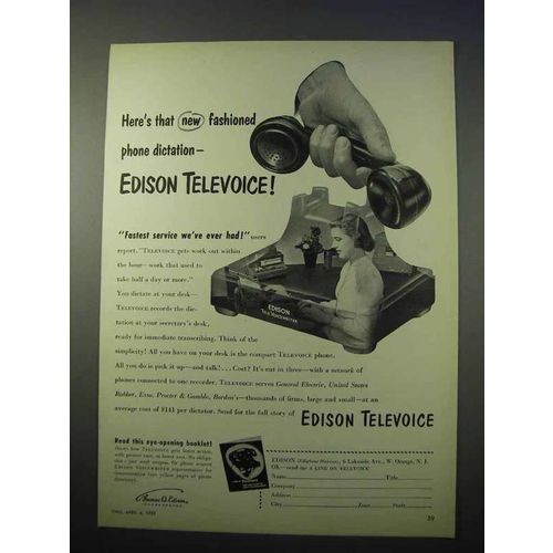 1953 Edison Televoice Phone Dictation Ad - Fashioned