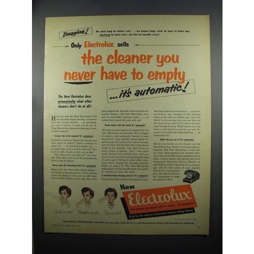 1953 Electrolux Vacuum Cleaner Ad - Never Have to Empty