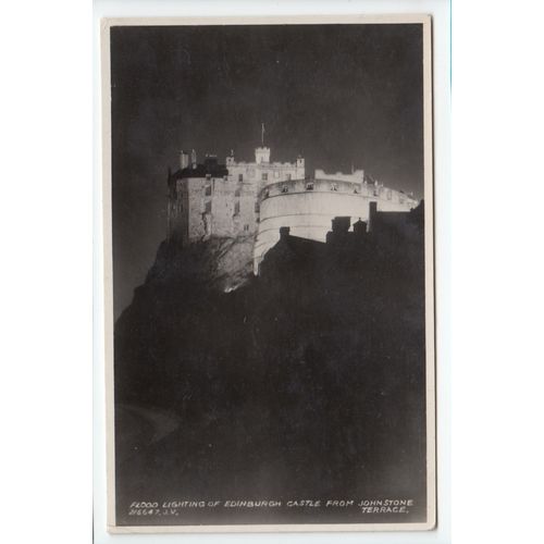 Flood Lighting of Edinburgh Castle from Johnstone Terrace 1932 RP Postcard