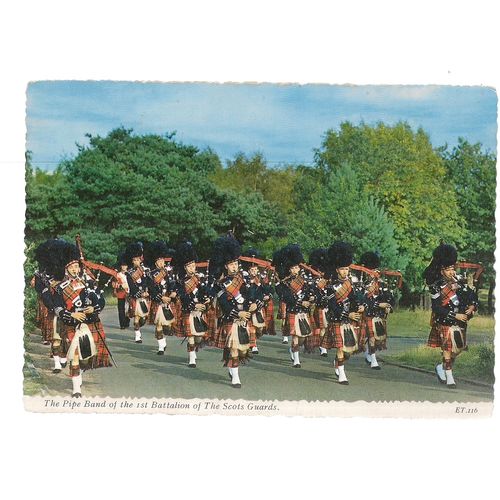 THE PIPE BAND OF THE 1ST BATTALION OF THE SCOTS GUARDS unused vintage postcard /