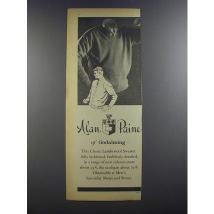 1964 Alan Paine Lambswool Sweater Ad - Alan Paine of Godalming