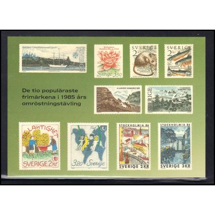 Postcard 10 Most Popular Swedish Stamps 1985 (No Stamp) Box0098