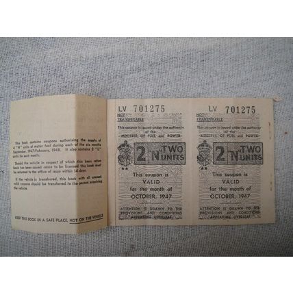 Post War Motorcycle Fuel Ration Book 1-9Hp