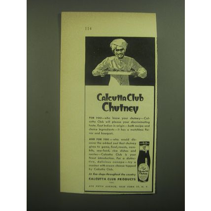 1946 Calcutta Club Chutney Advertisement