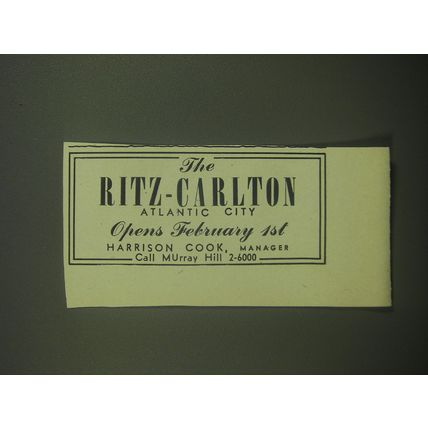 1946 The Ritz-Carlton Atlantic City Ad - Opens February 1st