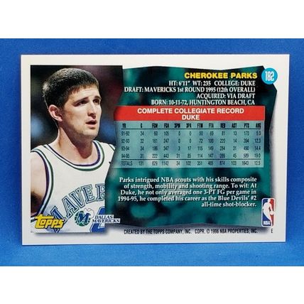 1995-96 Topps #182 Cherokee Parks RC