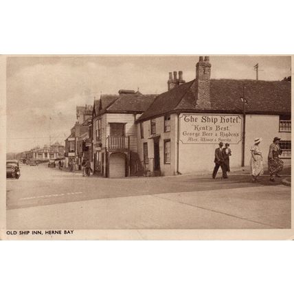 Old Ship Inn Big Ales Wines Spirits Signpost Herne Bay Kent Postcard