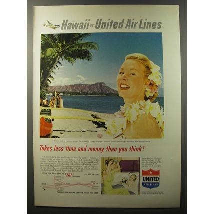 1953 United Air Lines Ad - Takes less time and money than you think!
