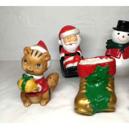 Christmas Figurines Santa, Snowmen, Kitty, Stocking, Teddy Lot of 7 Mini 2" - 3"