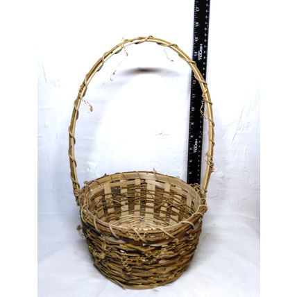 Tall Hoop Handle "Semi-Round" Woven Wicker/Strands Rattan Basket - Beautiful!