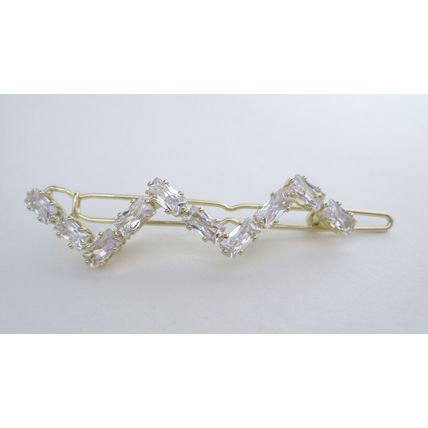 Small gold and crystal zigzag hair pin barrette bridal clip