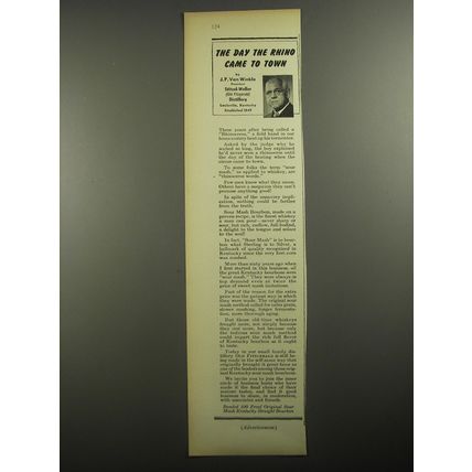 1956 Old Fitzgerald Bourbon Ad - The day the Rhino came to town