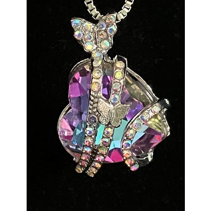 Necklace Crystal Amethyst Heart Shape Butterfly Birthstone Pendant #462