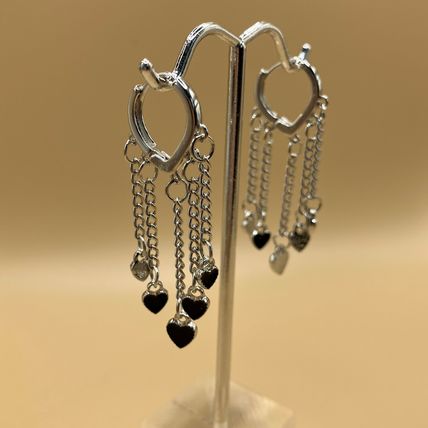 Earrings Black Heart Tassel Earrings #478